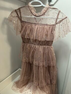 Sheer Star-Embellished Layered Tulle Dress in Dusty Rose